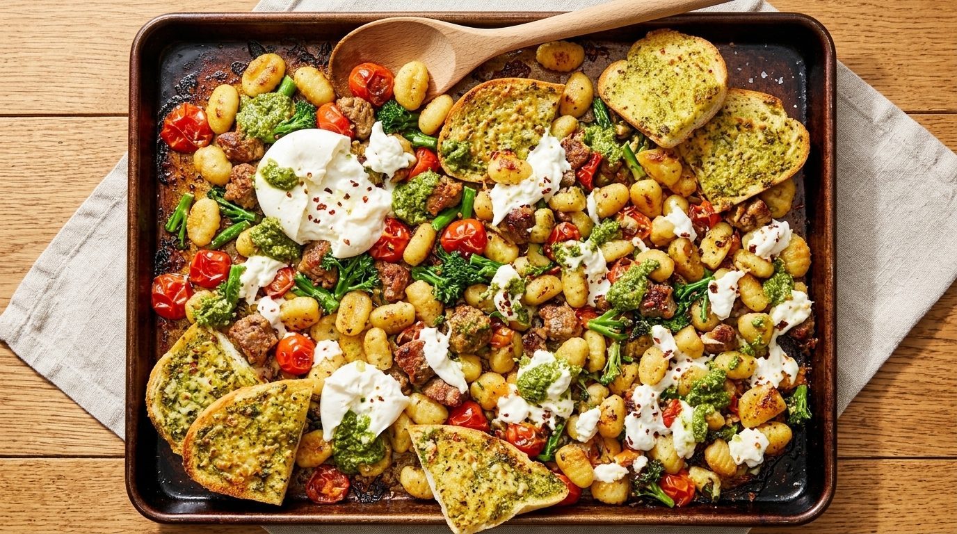 Sheet Pan Gnocchi with Sausage, Broccolini, and Burrata